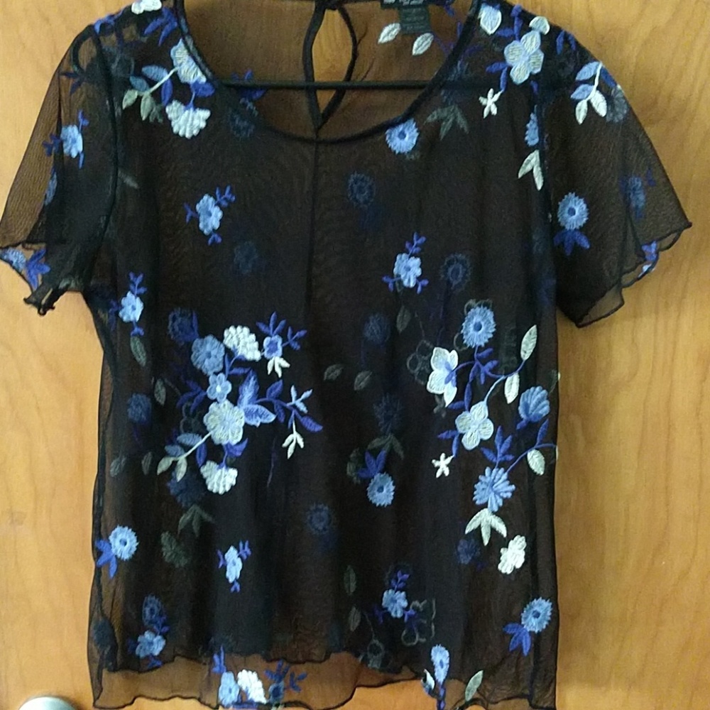 Sheer embroidered flower top